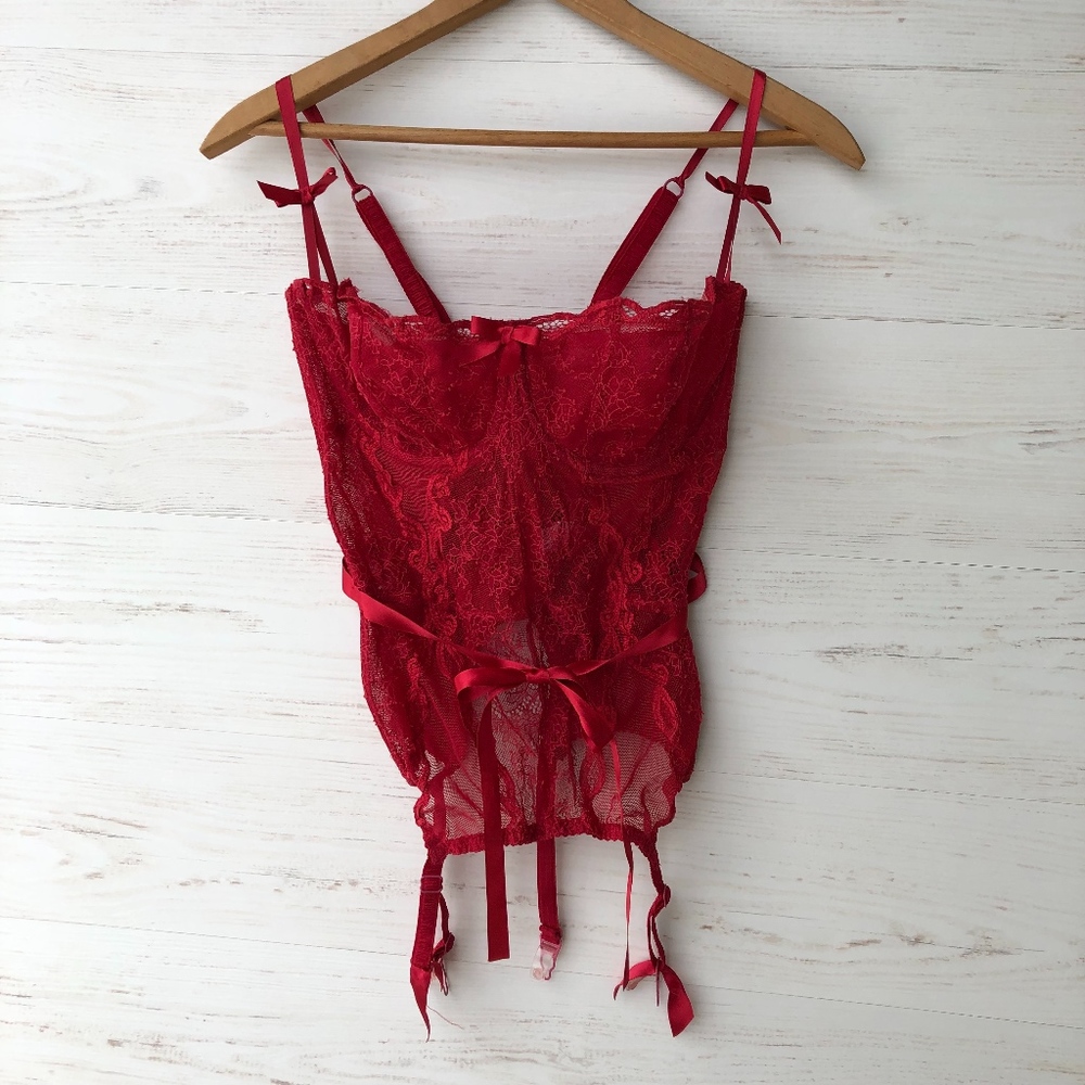 Agent Provocateur red lace basque corset 38C